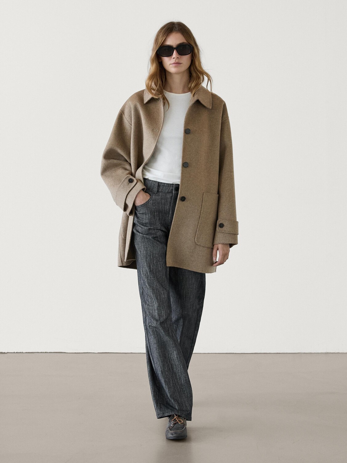 

Пальто средней длины с накладными карманами Massimo Dutti, коричневый