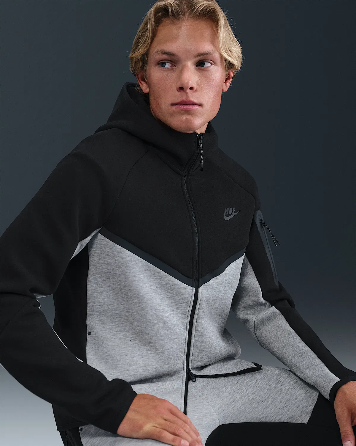 Мужская флисовая ветровка Nike Tech на молнии, Black/Dark Grey Heather/Black — фото 3