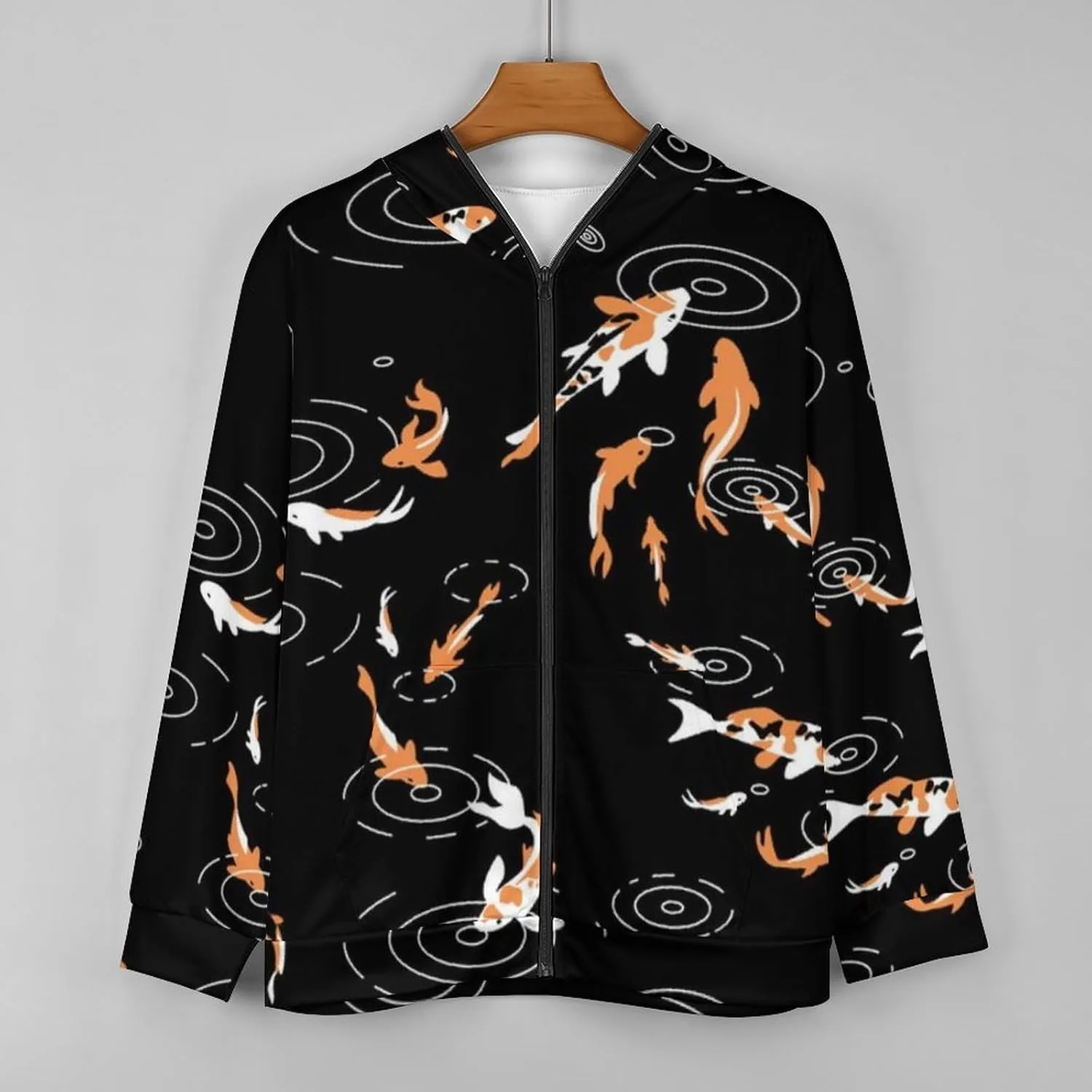 Толстовка с капюшоном Blue Golden Fish Koi, мужская, на молнии, с карманами — фото 3