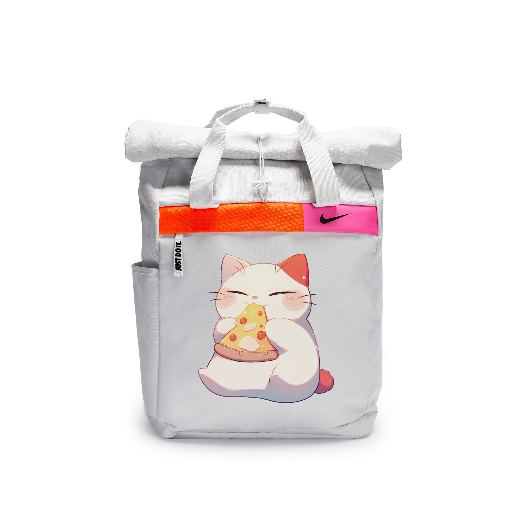 

Nike Полиэстеровый граффити рюкзак повседневный унисекс светло-серебристый серый, Pizza Kitten