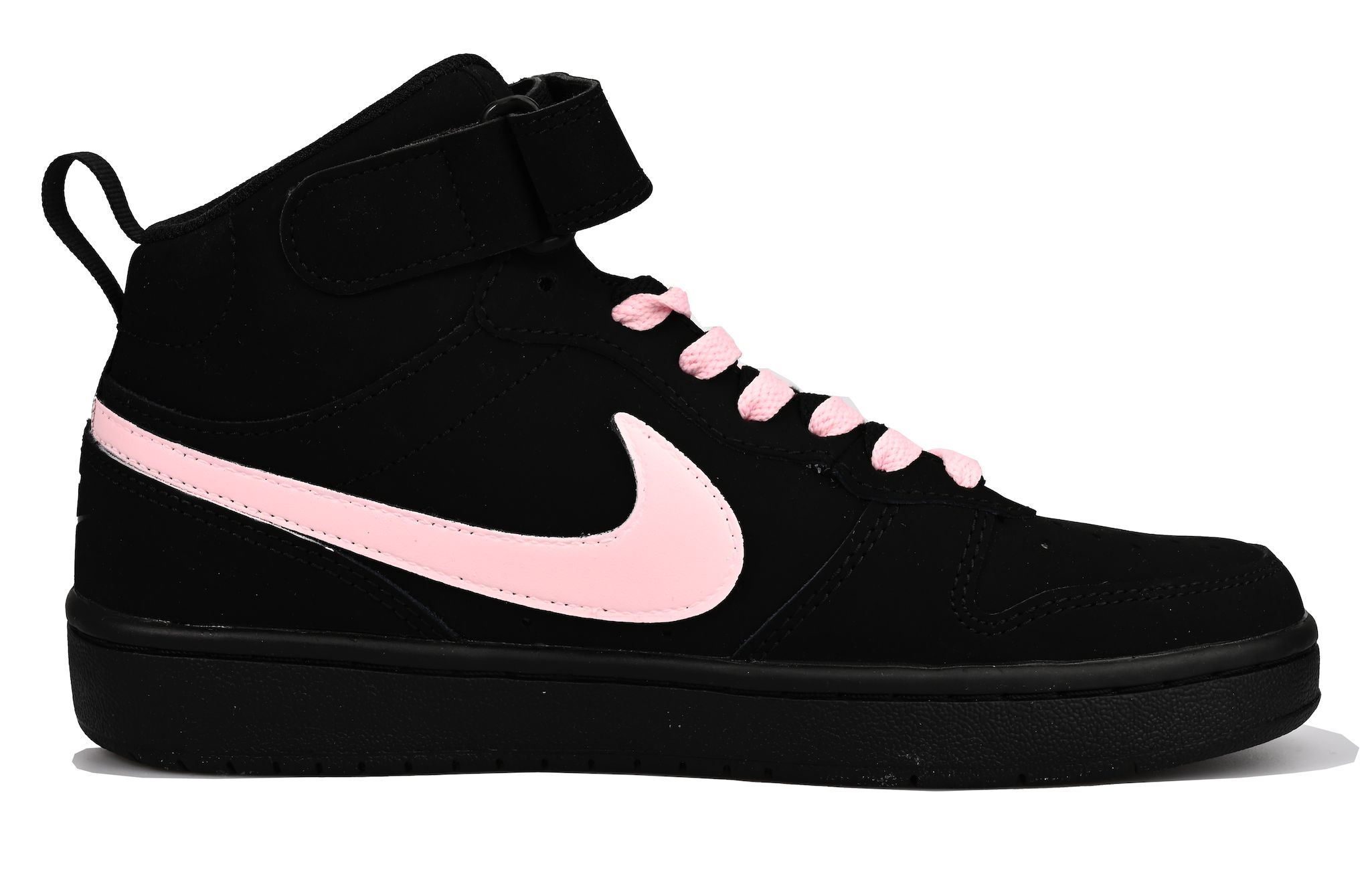 Nike Детские высокие скейтбордистские кроссовки Court Borough Mid 2, черные с розовым подошью, для подростков — фото 3