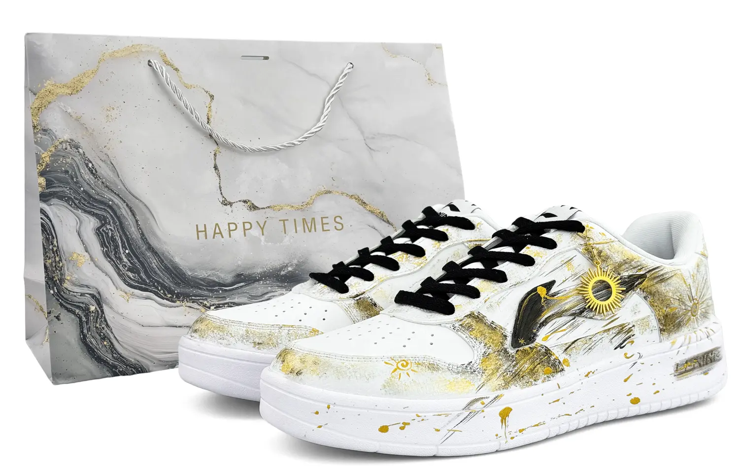 

Понтонные лодки Легкие, дышащие и нескользящие лоу-топ скейтборд кроссовки Unisex LINING, черный золотой