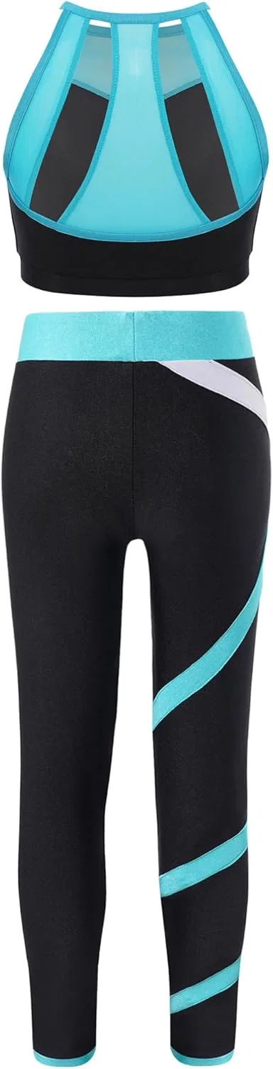 Детский спортивный комплект из топа и леггинсов YiZYiF, Light Blue — фото 2
