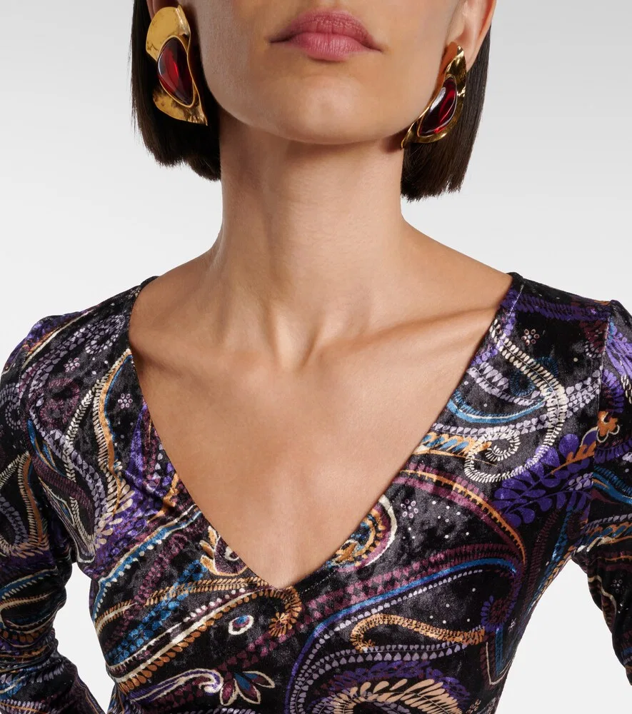 Бархатный топ с узором пейсли Etro, мультиколор — фото 4