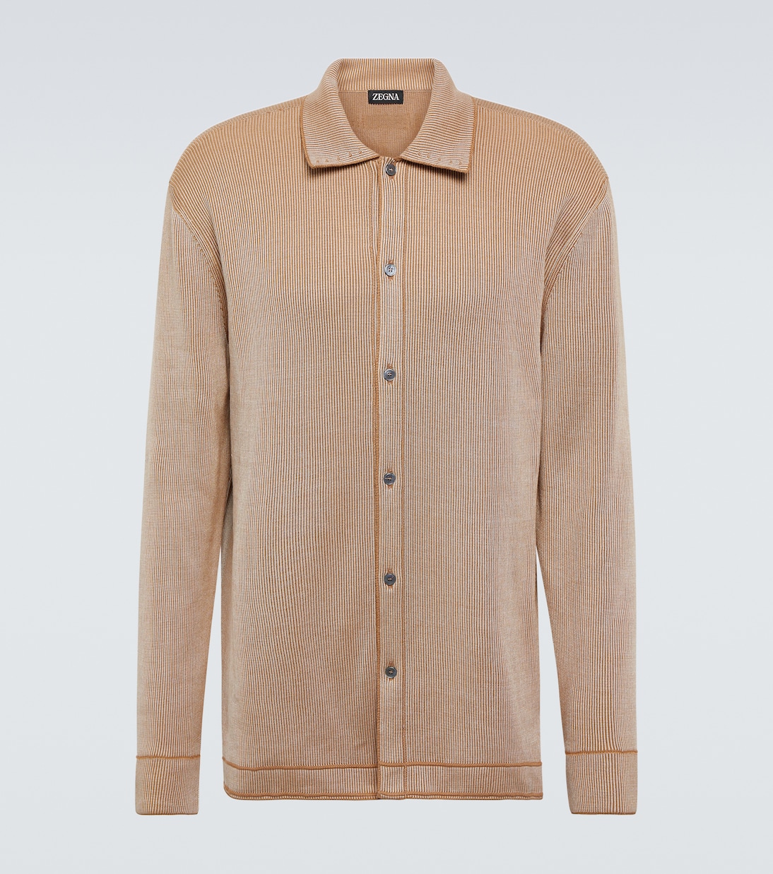 

Хлопковая и шёлковая жаккардовая рубашка Zegna, Dark Beige and Light Beige
