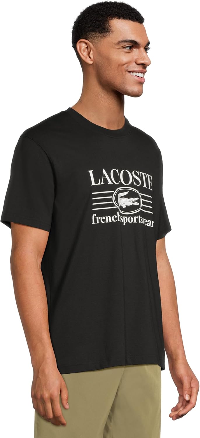 Футболка Lacoste Classic Fit, мужская, с круглым вырезом и коротким рукавом, черный — фото 2