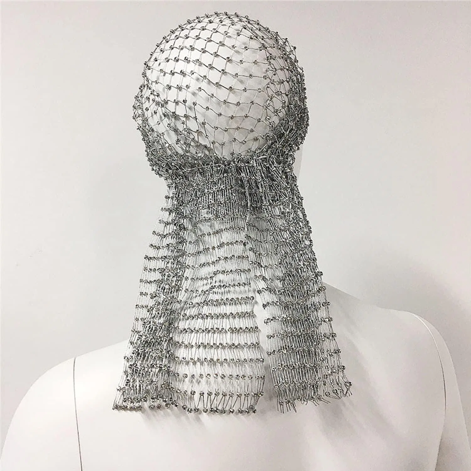 Женская эластичная повязка на голову с сеткой и стразами от TINAYAUE Tinayaue, Silver — фото 3