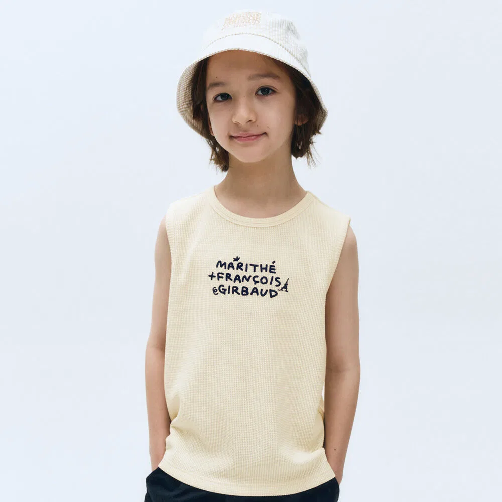 Детская вафельная майка Marithé Kids, цвета айвори