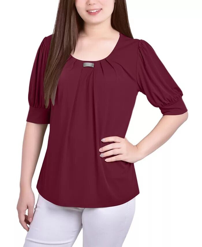

Топ Petite с короткими рукавами и объемными рукавами NY Collection, розовый