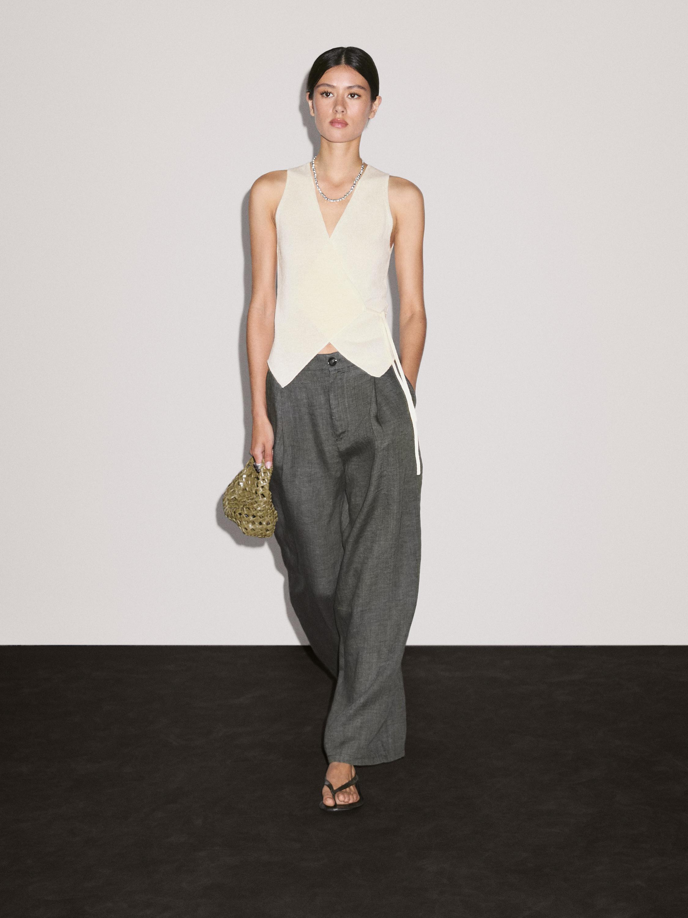 

Вязаный перекрещивающийся жилет с кулиской Massimo Dutti, Vanilla