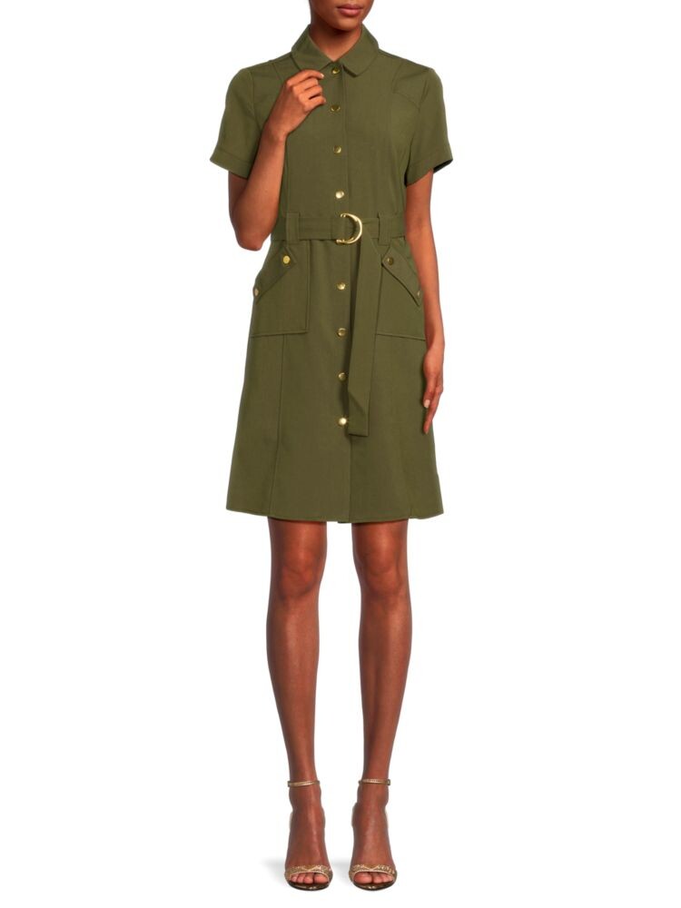 

Платье-рубашка с заостренным воротником и поясом Sharagano, цвет Olive Drab