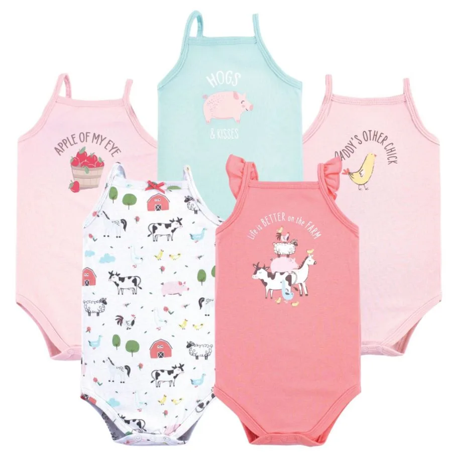 Хлопковые боди без рукавов Hudson Baby, Girl Farm Animals