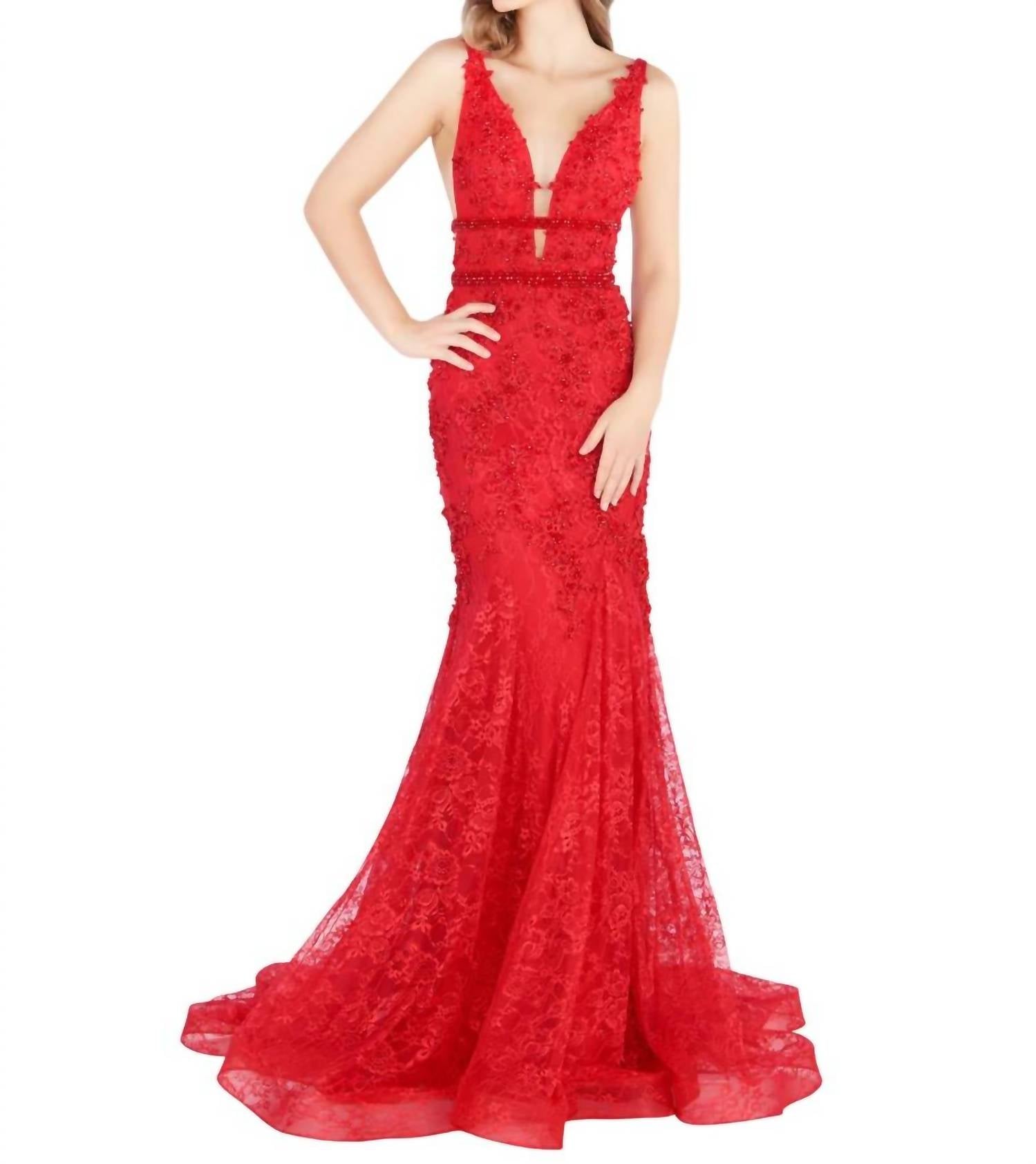 

Длинное платье русалка в красном Mac Duggal