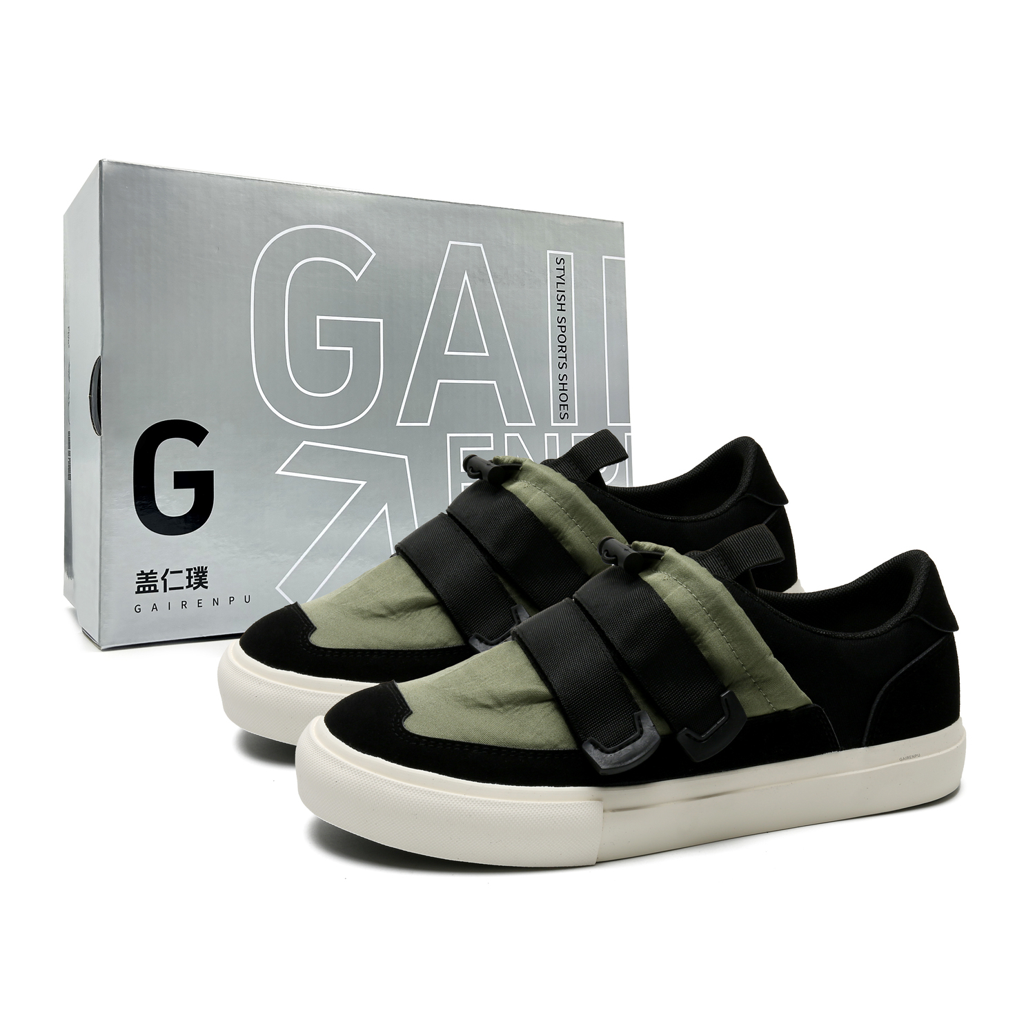 

Gai Renpu Скользоустойчивые легкие дышащие мужские скейтерские кеды низкие Black Green Box, цвет Black Green Box