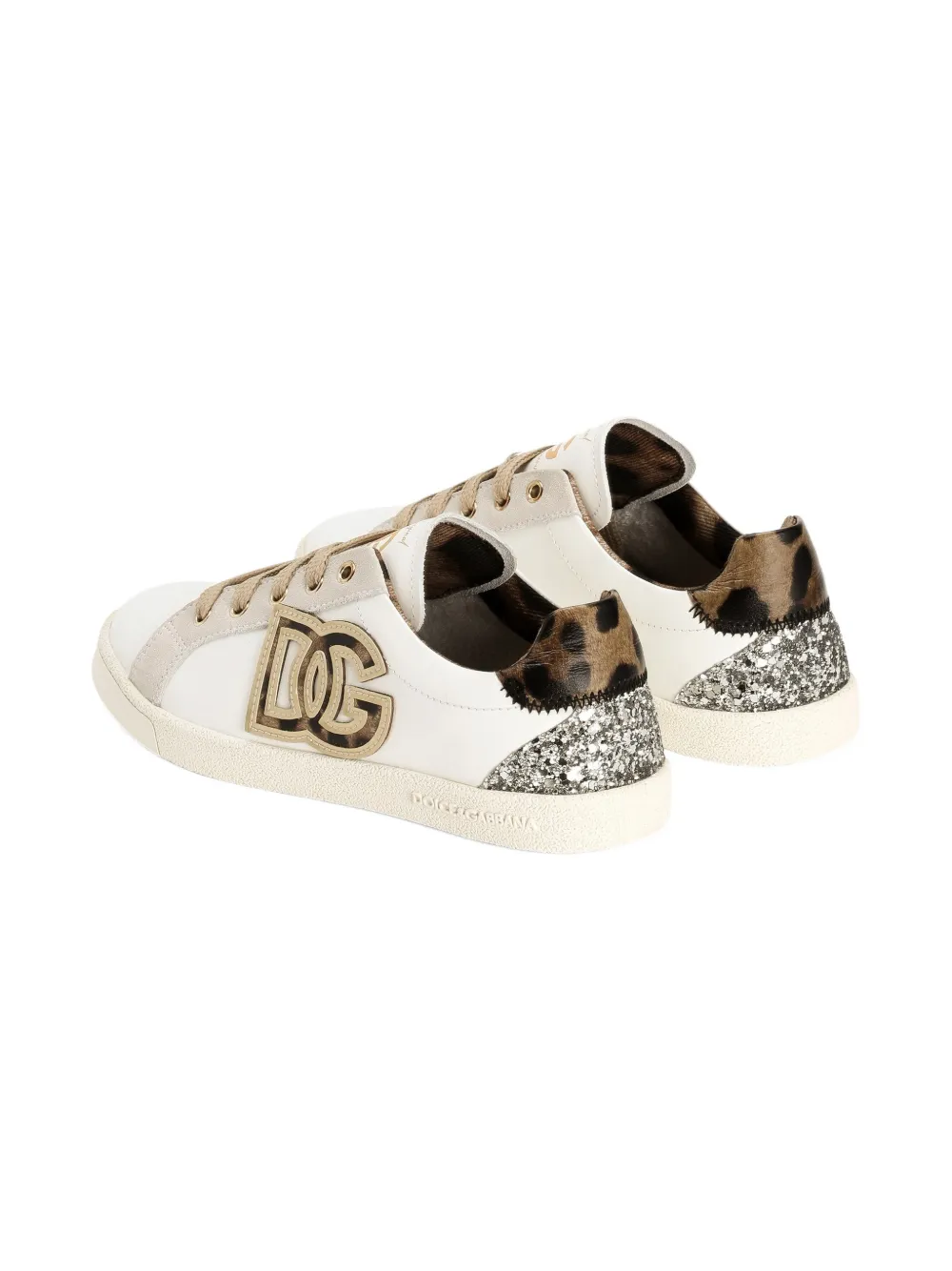 Кроссовки с анималистичным принтом и нашивкой-логотипом Dolce & Gabbana Kids, белый — фото 3