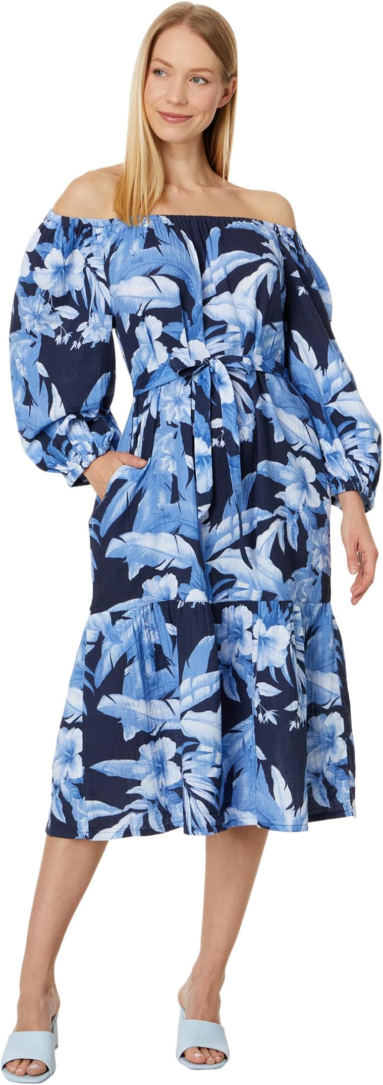 

Платье Tommy Bahama Daybreak Hibiscus Ots Dress, цвет Island Navy