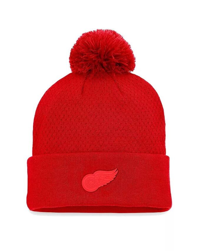 

Женская красная шапка Detroit Red Wings Authentic Pro Road с манжетами и помпоном Fanatics