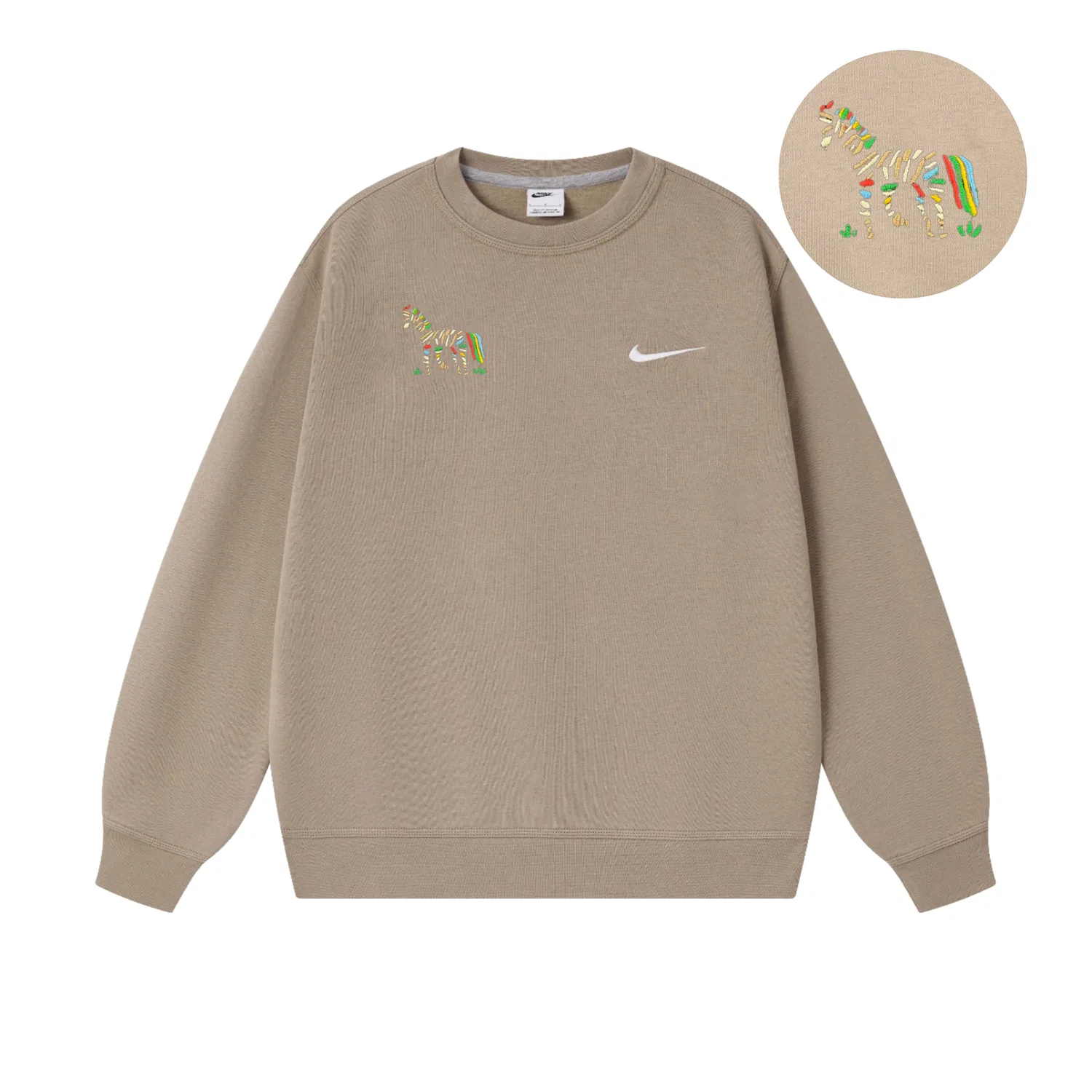 Свитер CNY Collection Horse Year Limited с вышивкой лошади, на флисовой подкладке, с длинным рукавом Nike, Khaki — фото 3
