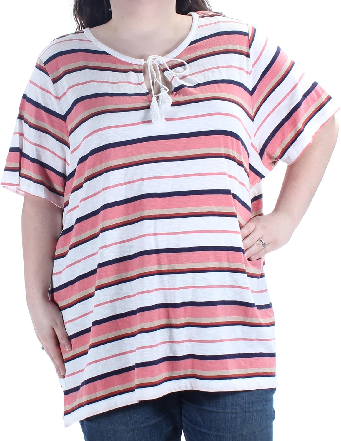 

Полосатый топ с кисточками и завязкой Tommy Hilfiger Plus Size, Ivory Coral Multi