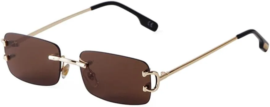 

Солнцезащитные очки LVTFCO Retro без оправы, прямоугольной формы, для женщин и мужчин, с золотой металлической оправой, защита от УФ-излучения UV400, C10