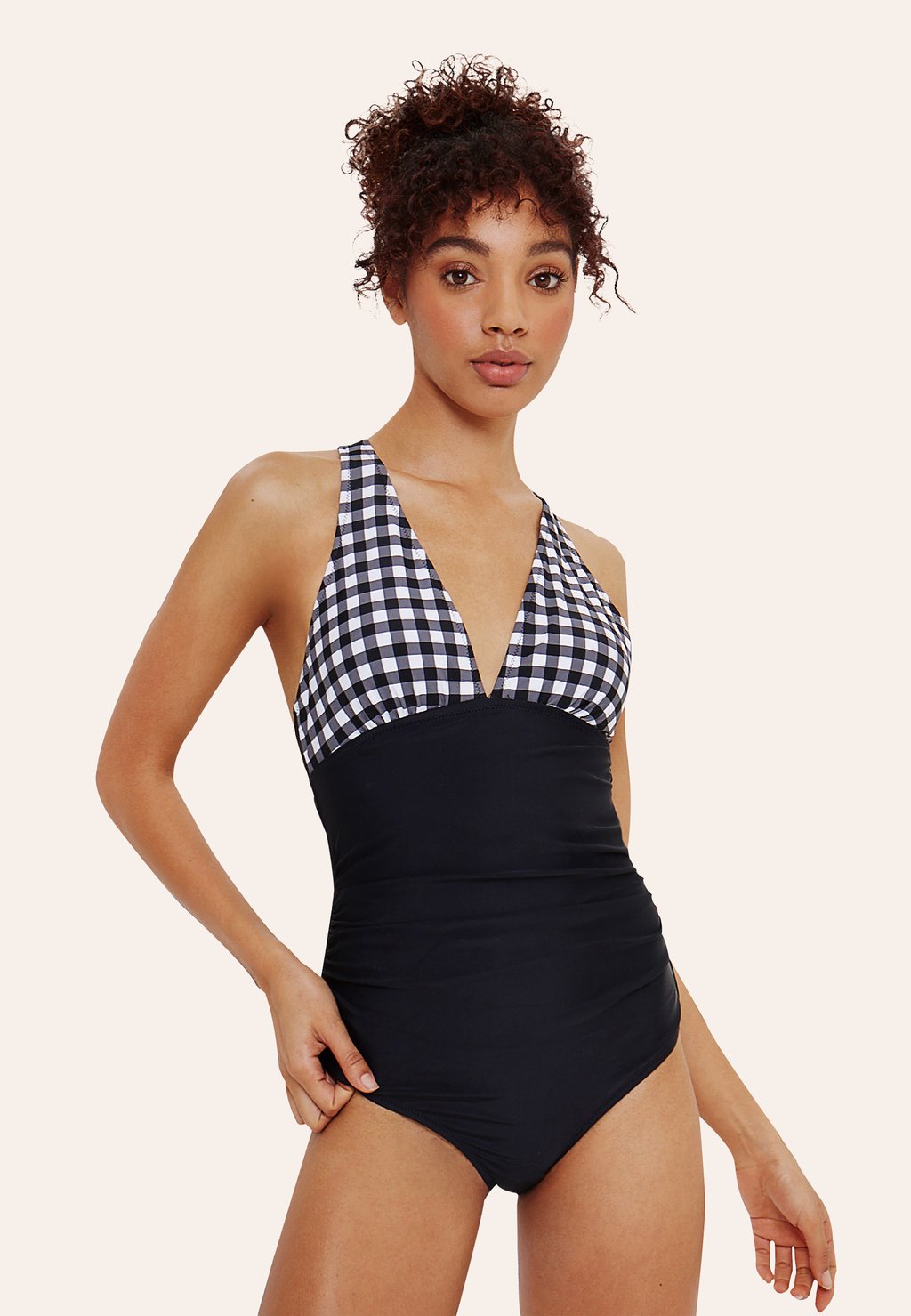 

Купальный костюм CHECKERED PLUNGE NECK Cupshe, черный
