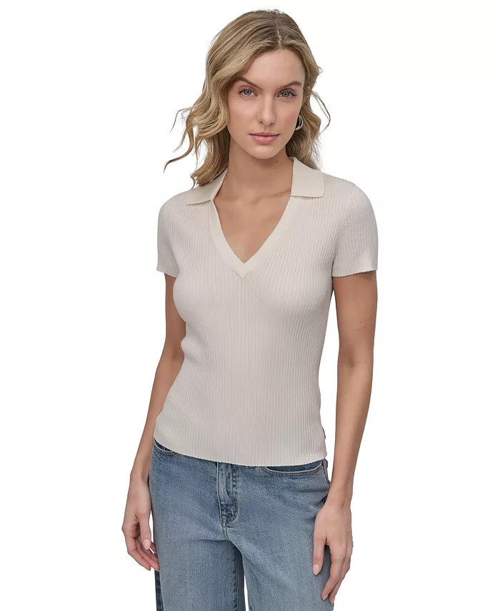 

Женский поло-свитер с V-образным вырезом и резинкой DKNY Jeans, белый