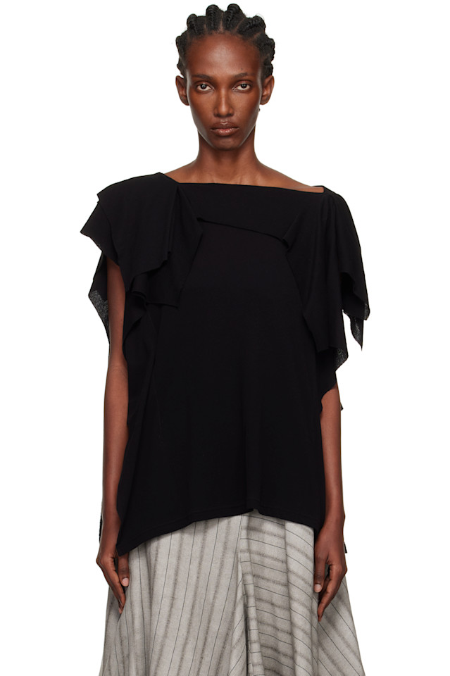 

Yohji Yamamoto Футболка из драпированного крепа и трикотажа с высокой степенью скручивания