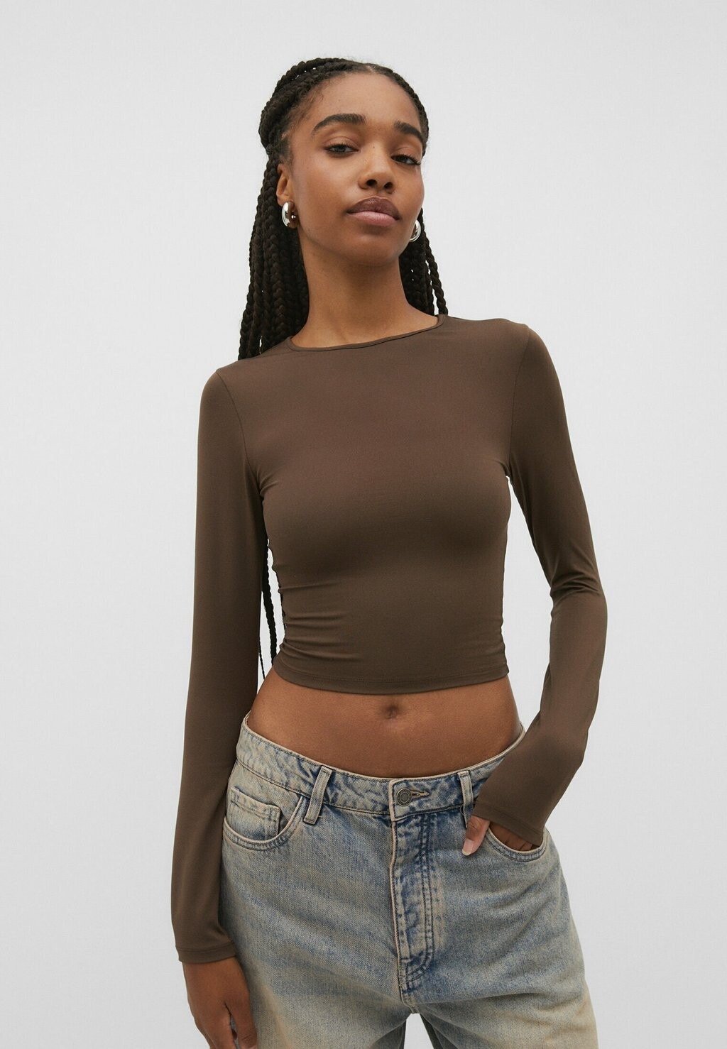 

Футболка с длинным рукавом Long Sleeve Stradivarius, коричневый