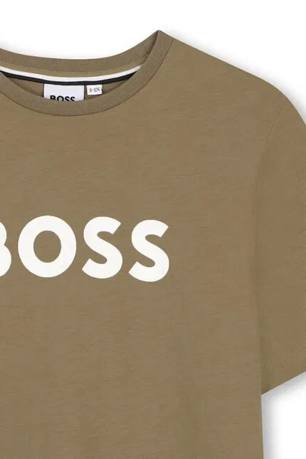 Футболка детская с принтом BOSS, зеленый — фото 3