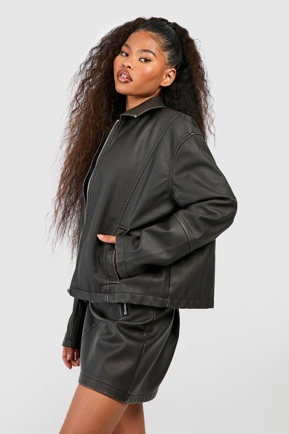 

Куртка на молнии из искусственной кожи в винтажном стиле boohoo, черный