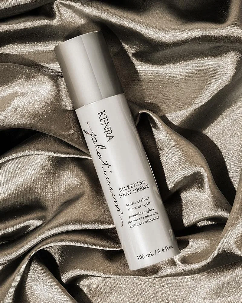 Kenra Platinum Silkening Heat Crème - термозащитный крем для блеска и гладкости, сокращает использование утюжка на 50%, предотвращает ломкость, для всех типов волос, 100 мл — фото 2