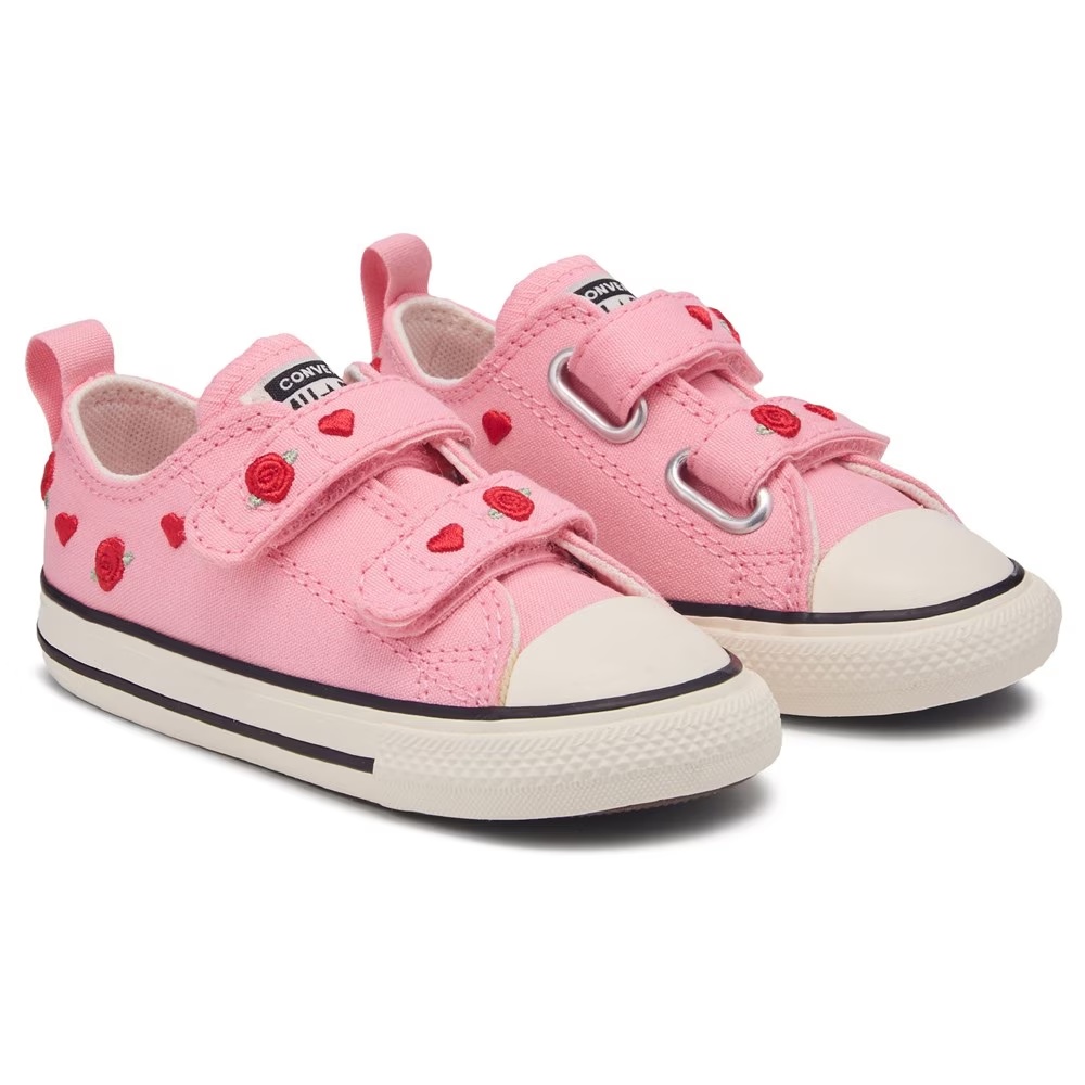 

Детские кроссовки на липучках Chuck Taylor All Star 2V Low Top от Converse для малышей, valentine pink/red hearts.