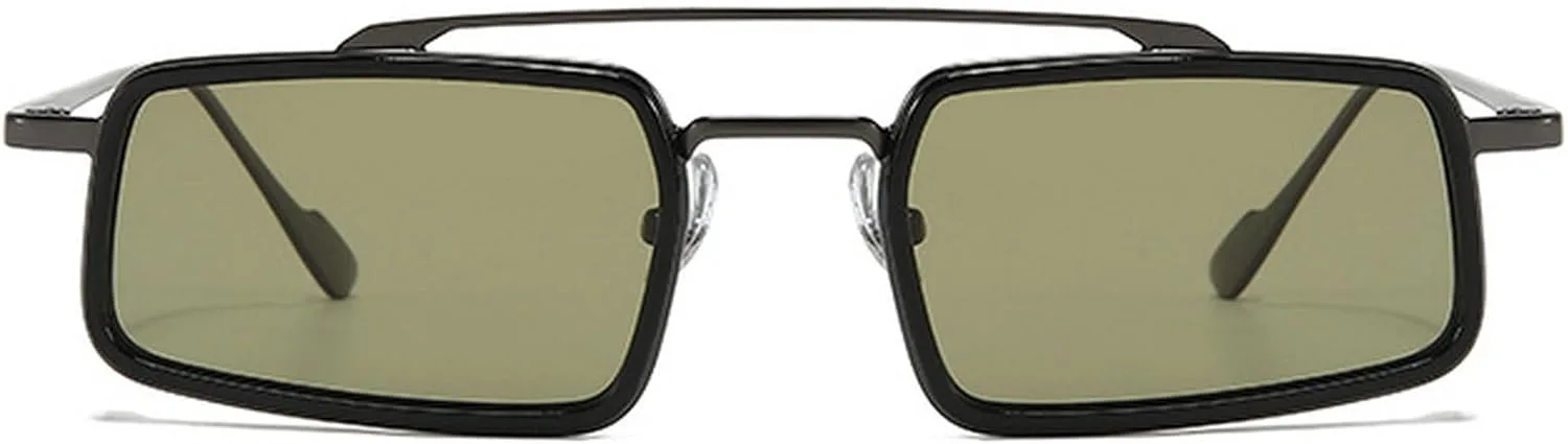 

Модные прямоугольные солнцезащитные очки для женщин, стильные ретро-очки с двойной перемычкой в ​​стиле панк, защита от УФ-излучения UV400 mincl, Gray Green