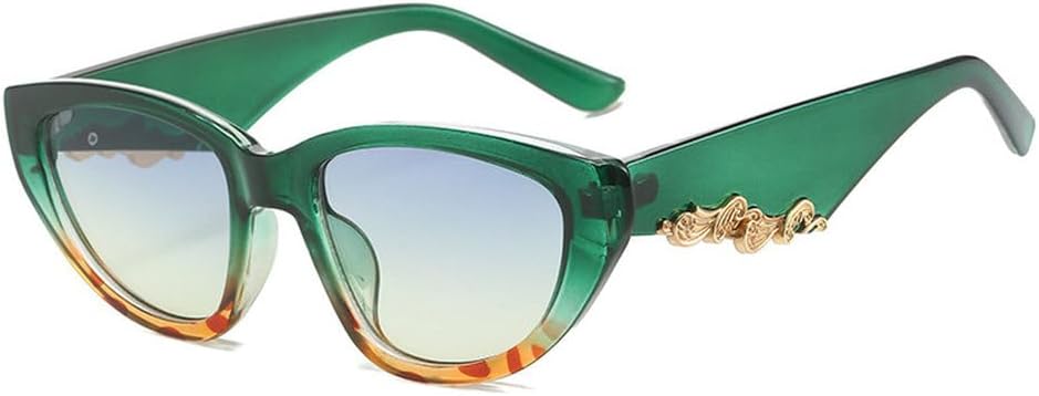 

Солнцезащитные очки «кошачий глаз» для женщин и мужчин, роскошные, модные, стильные, панк, двухцветные, для путешествий, с защитой от УФ-излучения UV400 TKKTLLT, Green Flowers