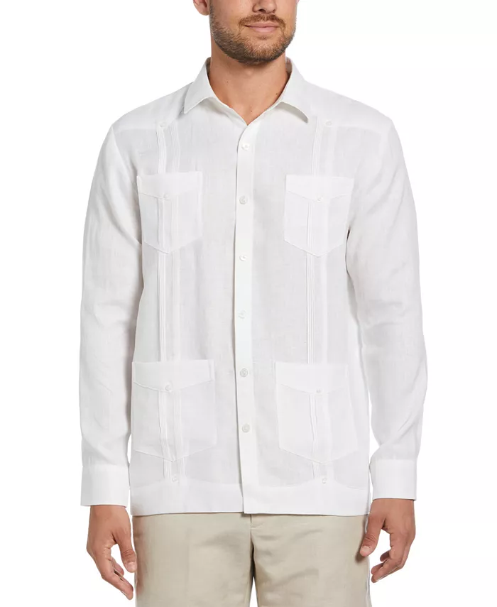 

Мужская гавайская рубашка Guayabera с длинным рукавом и 4 карманами, 100% лен Cubavera, белый