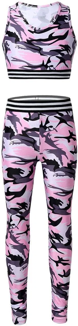 Спортивный костюм для девочек ACSUSS, топ на бретелях и леггинсы, Pink