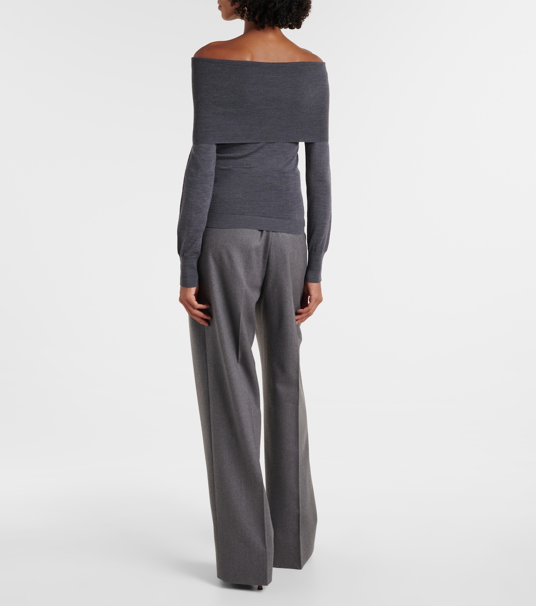 Топ с открытыми плечами из натуральной шерсти Stella McCartney, Dark Grey Melange — фото 3