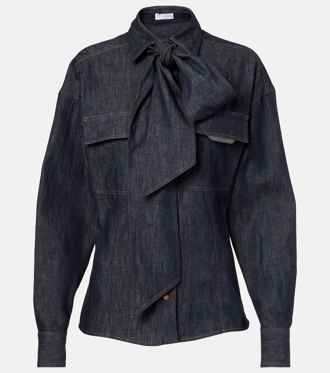 

Хлопковая блузка с бабочкой Brunello Cucinelli, синий