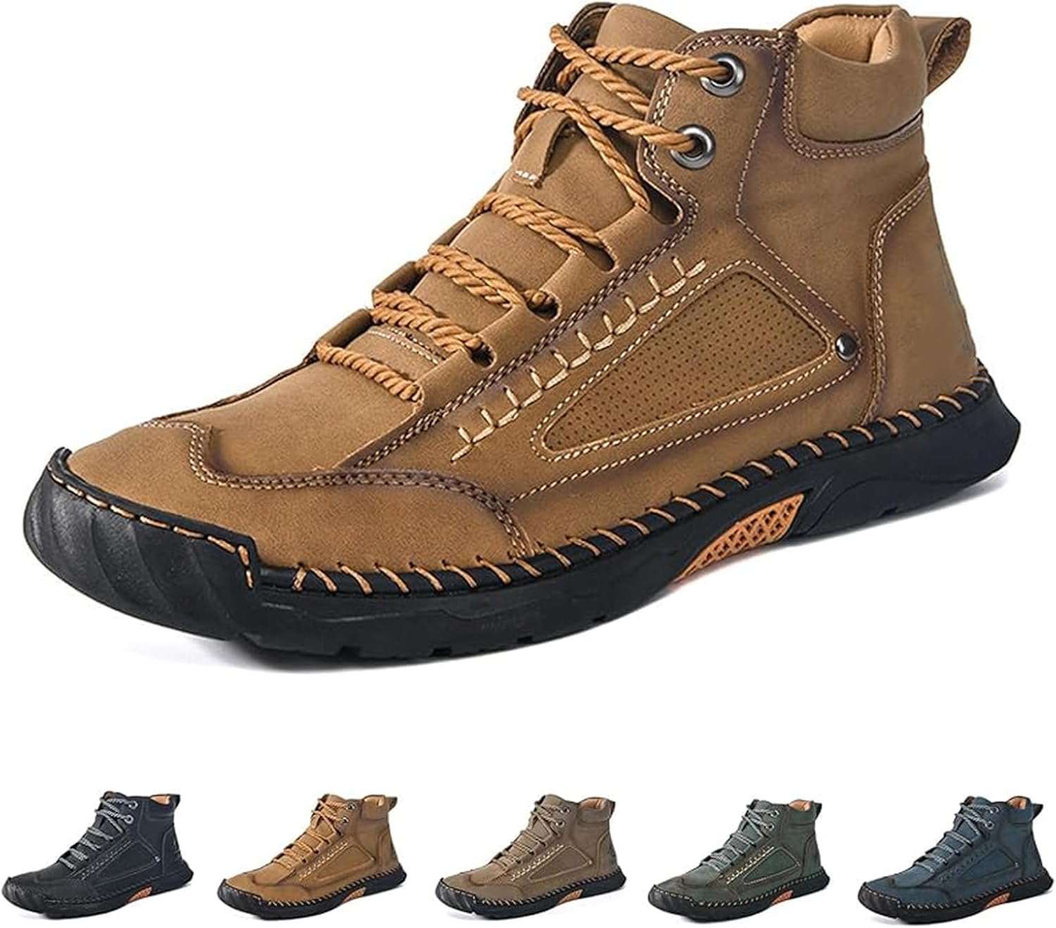 

Мужские удобные кожаные ботинки ручной работы - водонепроницаемые, с поддержкой свода стопы и снижением давления Generic, коричневый