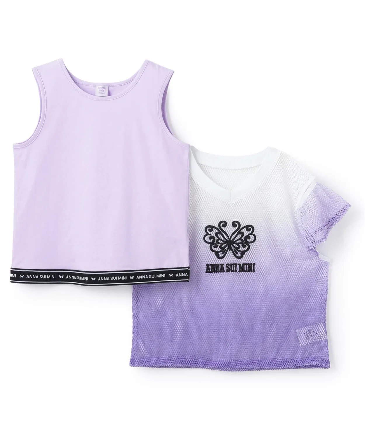 Футболка с сеткой и топ ANNA SUI mini 2WAY Меш Tシャツ＋タンクトップ лавандовый — фото 4