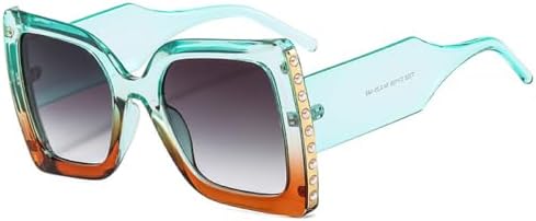 

Модные большие квадратные солнцезащитные очки для женщин в стиле ретро с жемчужной отделкой, двухцветные, с широкими дужками, солнцезащитные очки для мужчин UV400 MTZJH, Green Tea Gray