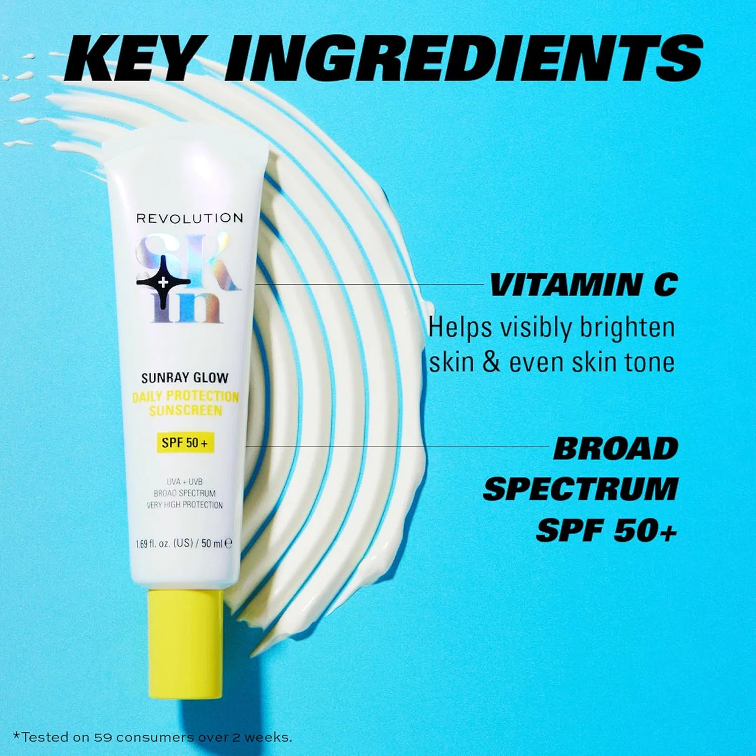 Дневной солнцезащитный крем Revolution Skin Sunray Glow SPF 50+ с витамином С, 50 мл Revolution Skincare London, Klar — фото 4