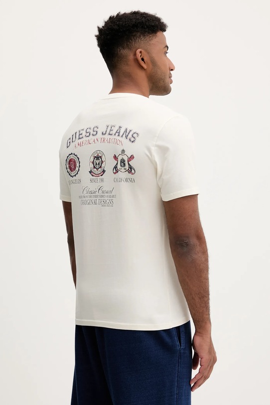 

Хлопковая футболка Guess Jeans, бежевый