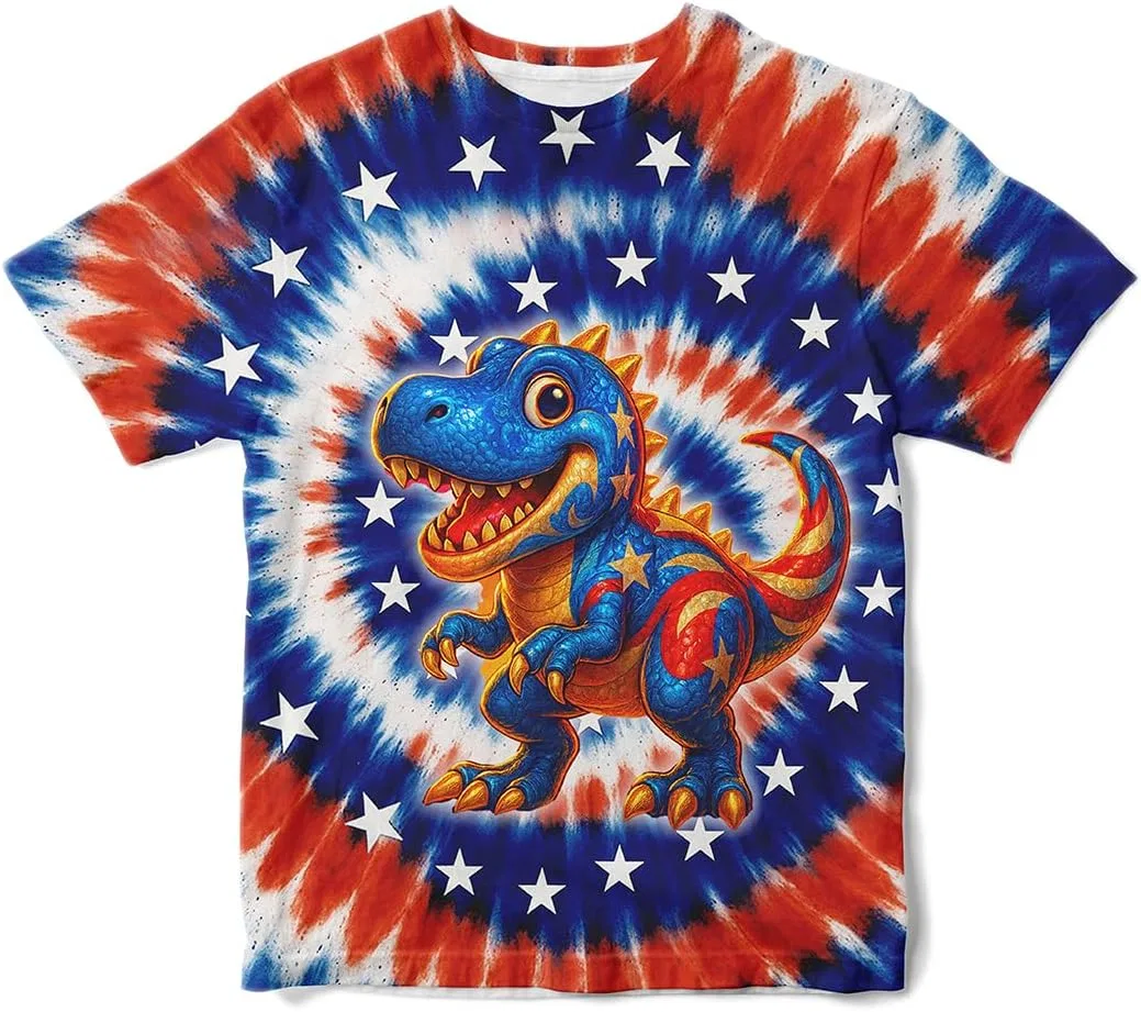 Футболка с принтом Ldvjkx, American Flag Dinosaur, 6-16 лет