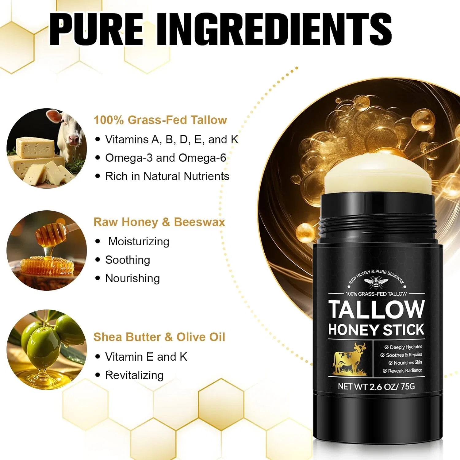 Натуральный увлажняющий бальзам-стик Tallow Honey для сухой и чувствительной кожи, 75 г Baoxiaoben — фото 3