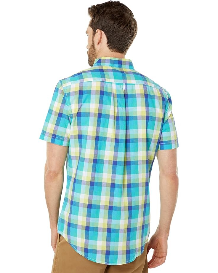 

Рубашка U.S. POLO ASSN. Short Sleeve Classic Fit Yarn-Dyed Madras Woven Shirt, цвет Scuba Blue