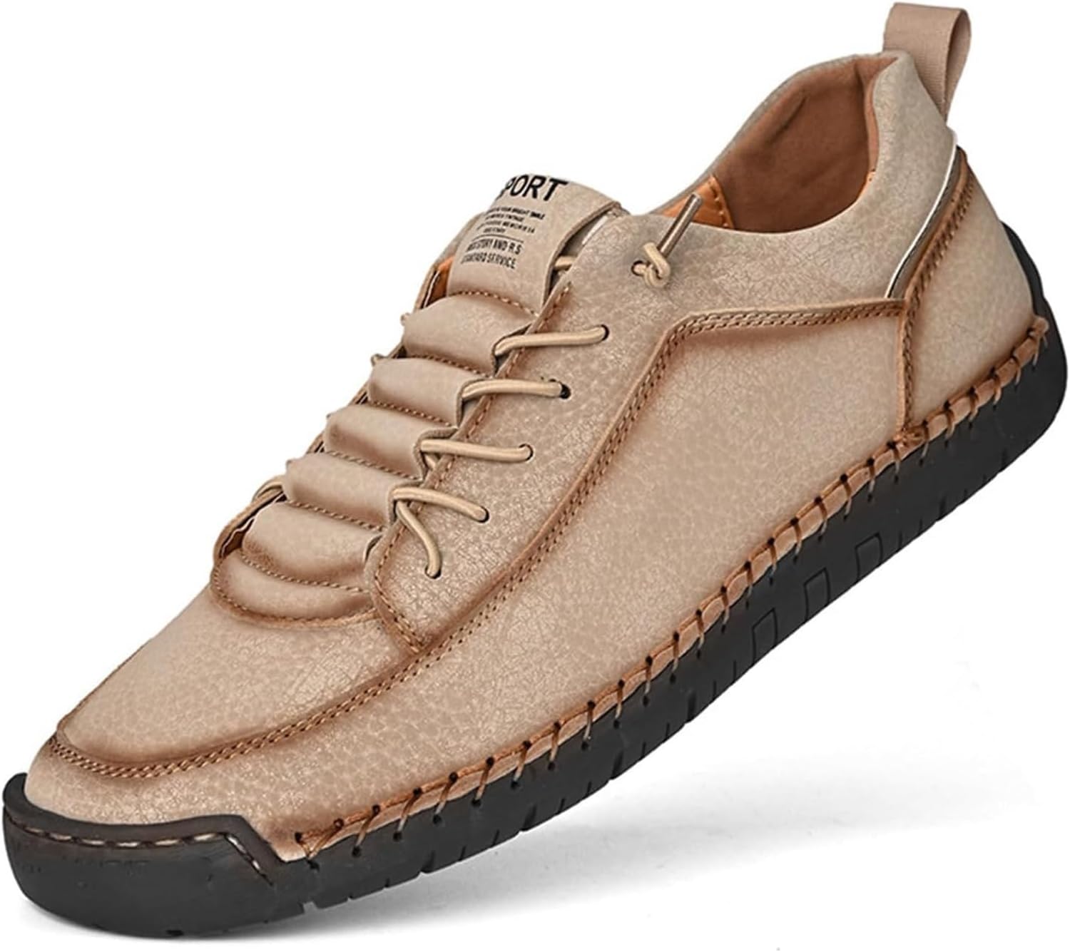 

Мужские кожаные лоферы с шнуровкой, противоскользящие для ходьбы, с круглым носком, ручная прошивка, мягкие и удобные, обувь без застежки для прогулок, уличная повседневная обувь, водонепроницаемые, для ходьбы, вождения и офиса Generic, хаки