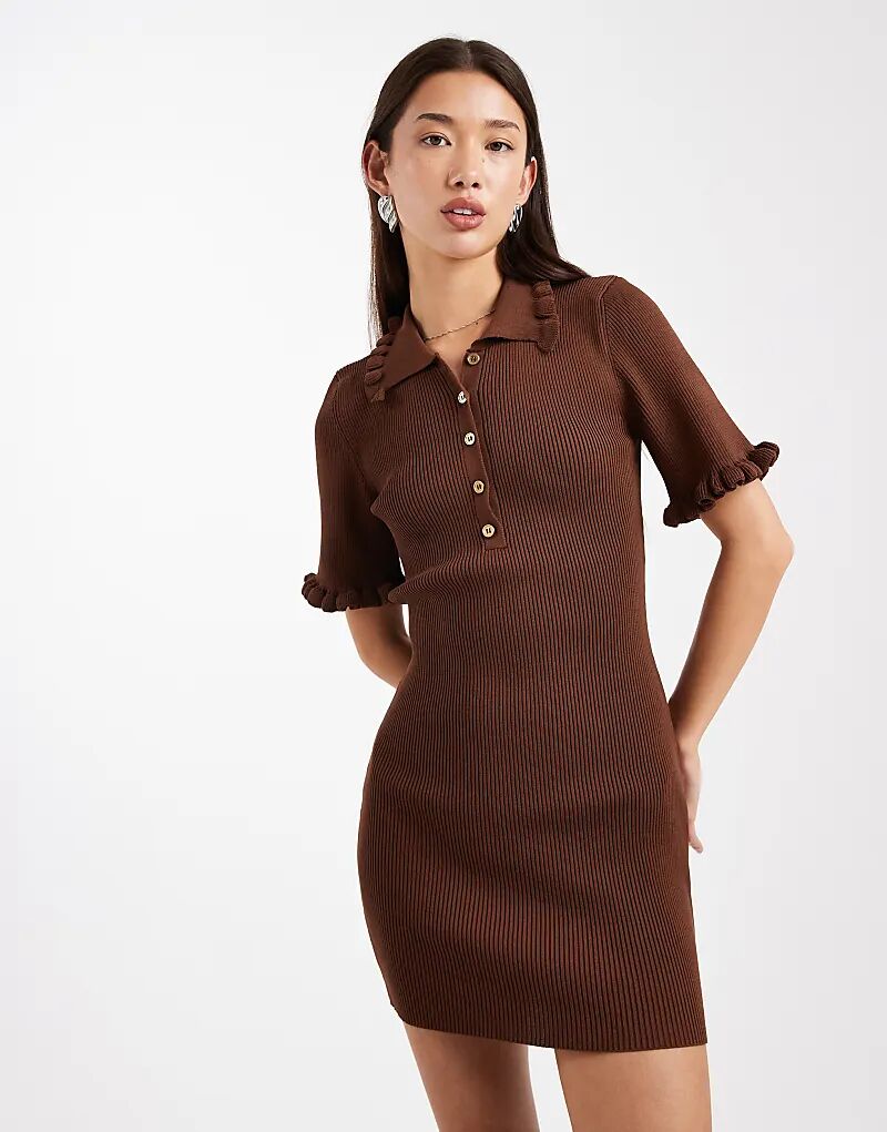 

Коричневое трикотажное мини-платье Miss Selfridge с оборками