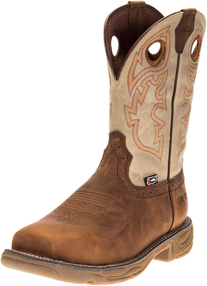 

Мужские водонепроницаемые ботинки Justin Rush 11" Stampede, квадратный носок, не из кожи, из прочной коровьей кожи, с композитным носком, защитная рабочая обувь, коричневый