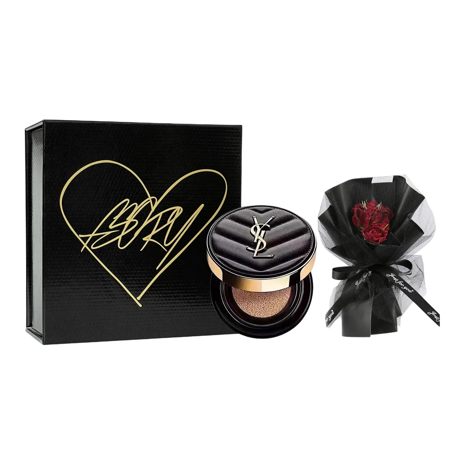 SAINT LAURENT Набор образцов черной кожи, коробка Black Gold Bouquet, Black Leather Air Cushion #B20 5g+Black Gold Box — фото 2